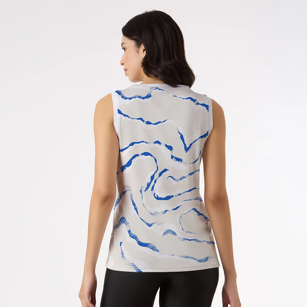 white gym tank top, Ocean Mirage tank top, women’s sleeveless workout top, breathable tank top women, gym wear tops, moisture-wicking gym shirt, quick-dry singlet, sleeveless sport shirt women, fitness tank top, women activewear, lightweight tank top women, clean look gym wear, yoga tank top