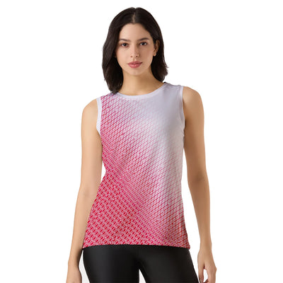 White & Red Digital Print Singlet for Women Sleeveless Gym Tank Top