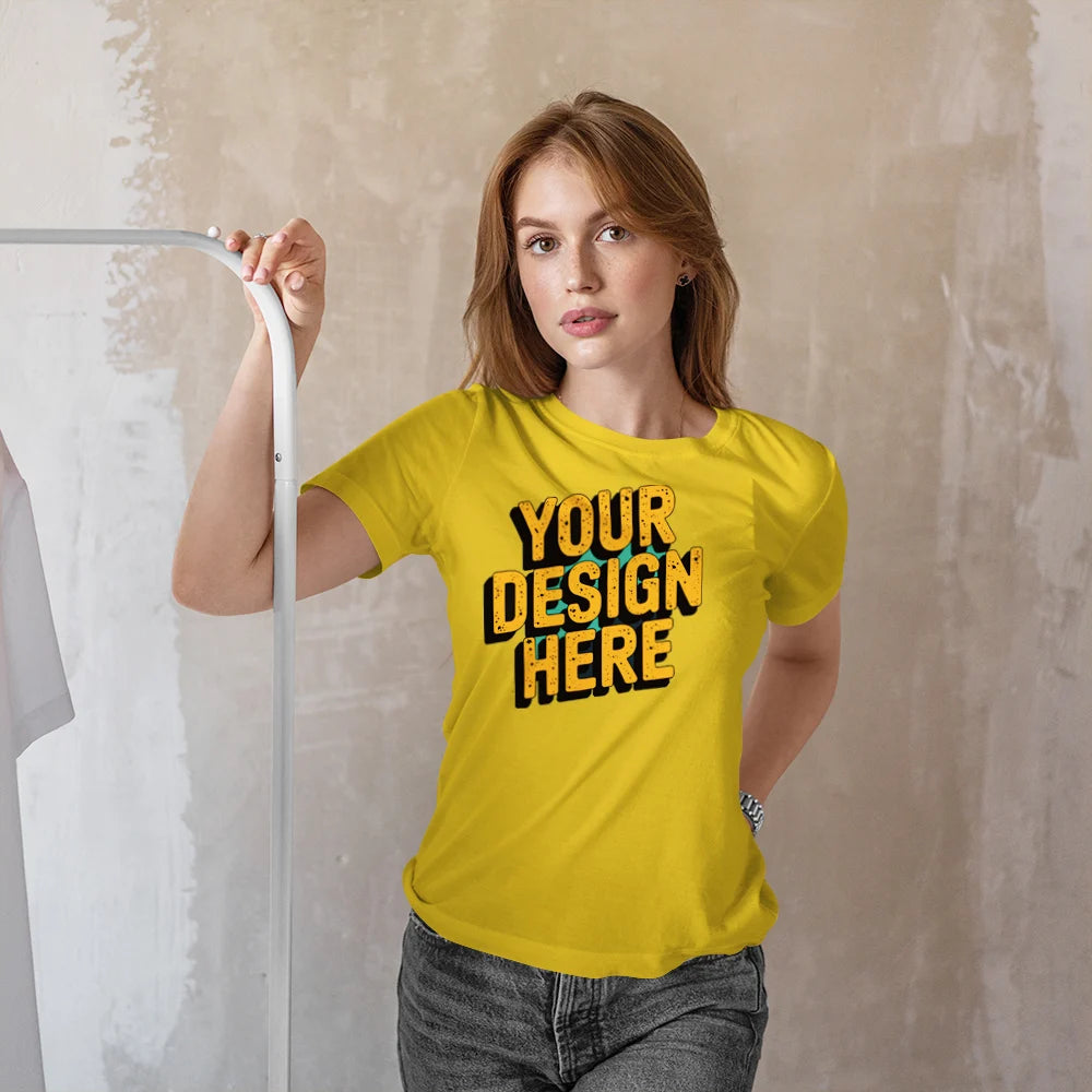 Custom Women Yellow Cotton T-Shirt | Upload Your Design & Print