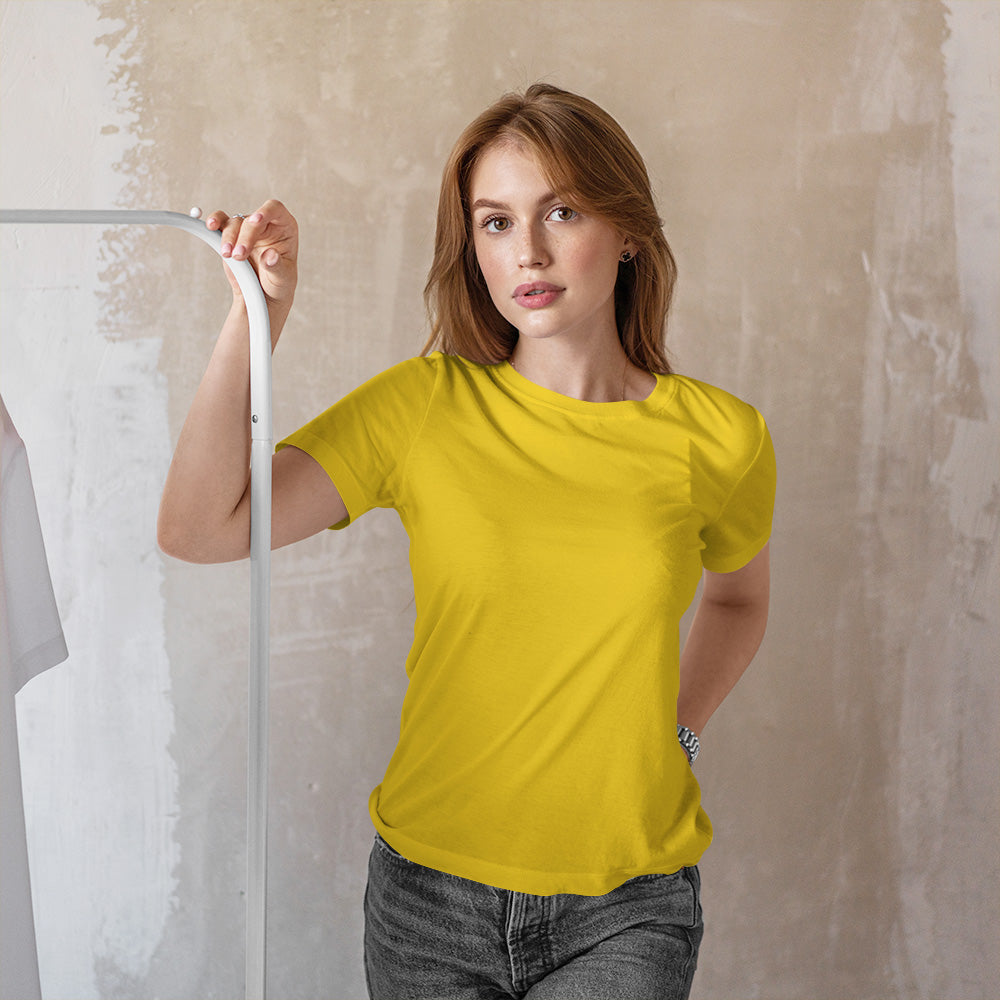 Custom Women Yellow Cotton T-Shirt | Upload Your Design & Print