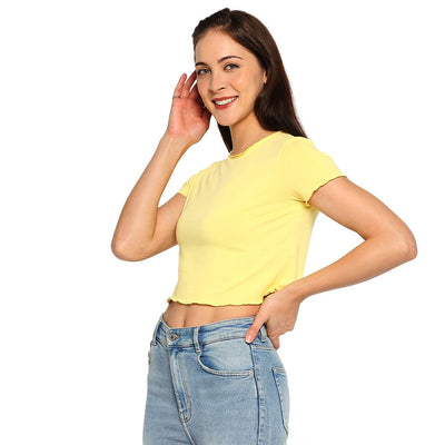 Printed crop t shirt, Lettuce edge crop top, Women's crop top, Girls crop tops, Gift for women,Women's fitted yellow crop top,Casual yellow crop top for women,Bright yellow summer crop top,Women's trendy yellow top