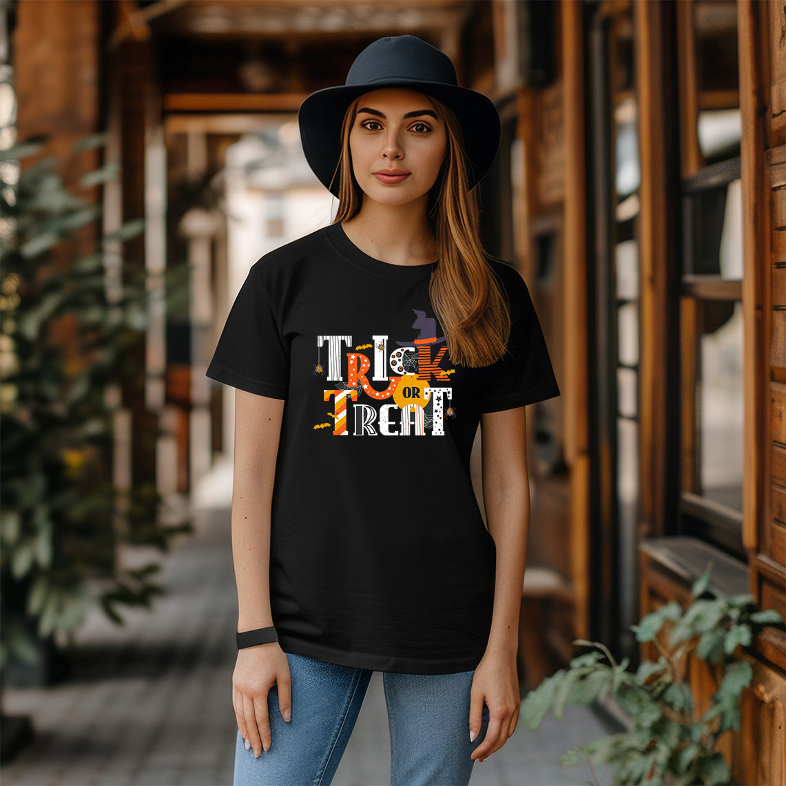 Women's Halloween Printed T-Shirt,Trick or Treat Graphic Tee for Women,Women’s Trick or Treat Graphic Tee,Trick or Treat Women's Cotton T-Shirt
 