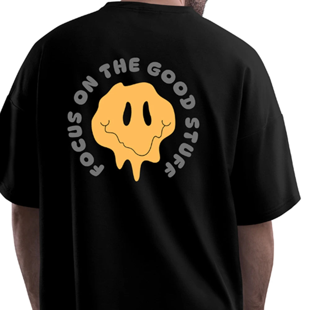 Over size tee 
Printed t shirts for men 
Down shoulder tees 
Printed Over Sized tees 
Streetwear t shirts
Smiley Print Tee
Baggy T shirt 