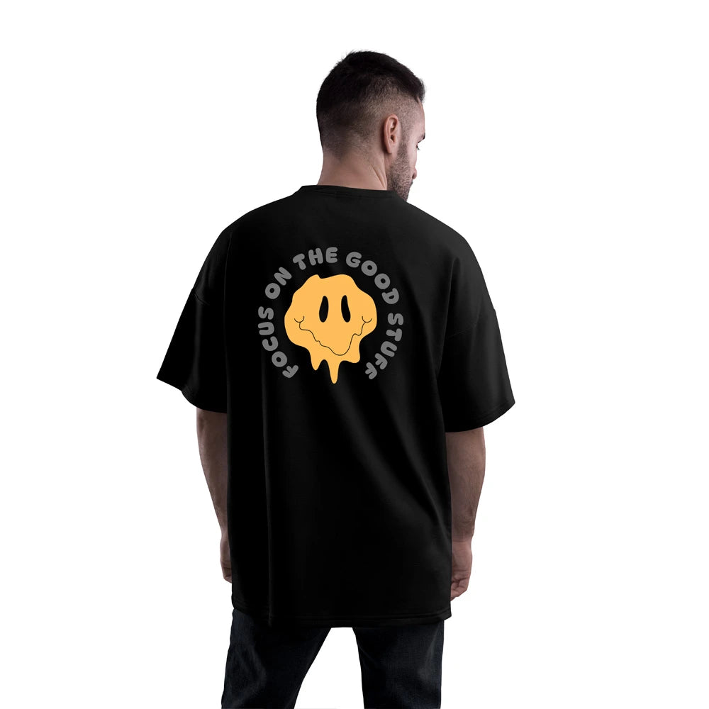 Over size tee 
Printed t shirts for men 
Down shoulder tees 
Printed Over Sized tees 
Streetwear t shirts
Smiley Print Tee
Baggy T shirt 