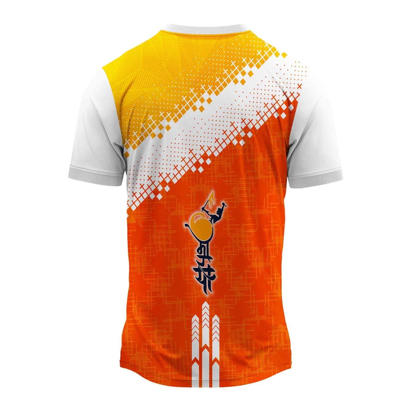 ganpati mantra jersey, ganesh chaturthi t-shirt, orange yellow ganpati t-shirt, sanskrit mantra jersey, polyester ganpati jersey, ganesha festival dress, devotional wear unisex, hindu spiritual clothing