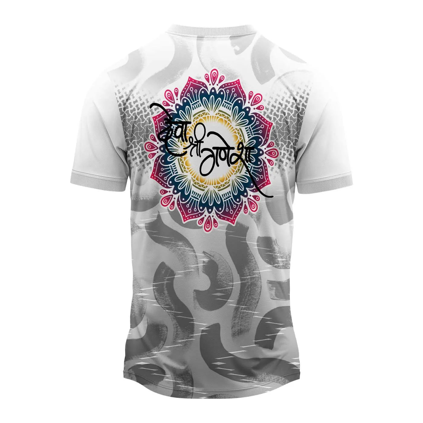 Ganpati jersey, Om Ganesh t-shirt, Lord Ganesha jersey, spiritual sportswear, Hindu festival t-shirt, polyester gym tee, devotional activewear, Ganesh Chaturthi clothing, Ganpati dry fit shirt, yoga spiritual t-shirt, quick-dry religious tee, Om symbol jersey, Ganesha printed jersey, Hindu deity shirt, Ganesh workout tee
