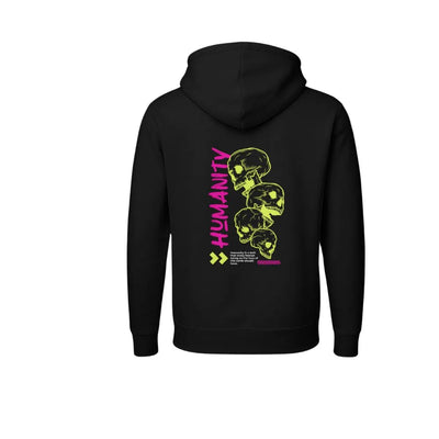 Men’s Neon Humanity Skull Graphic Hoodie | Streetwear Black Winter Hoodie