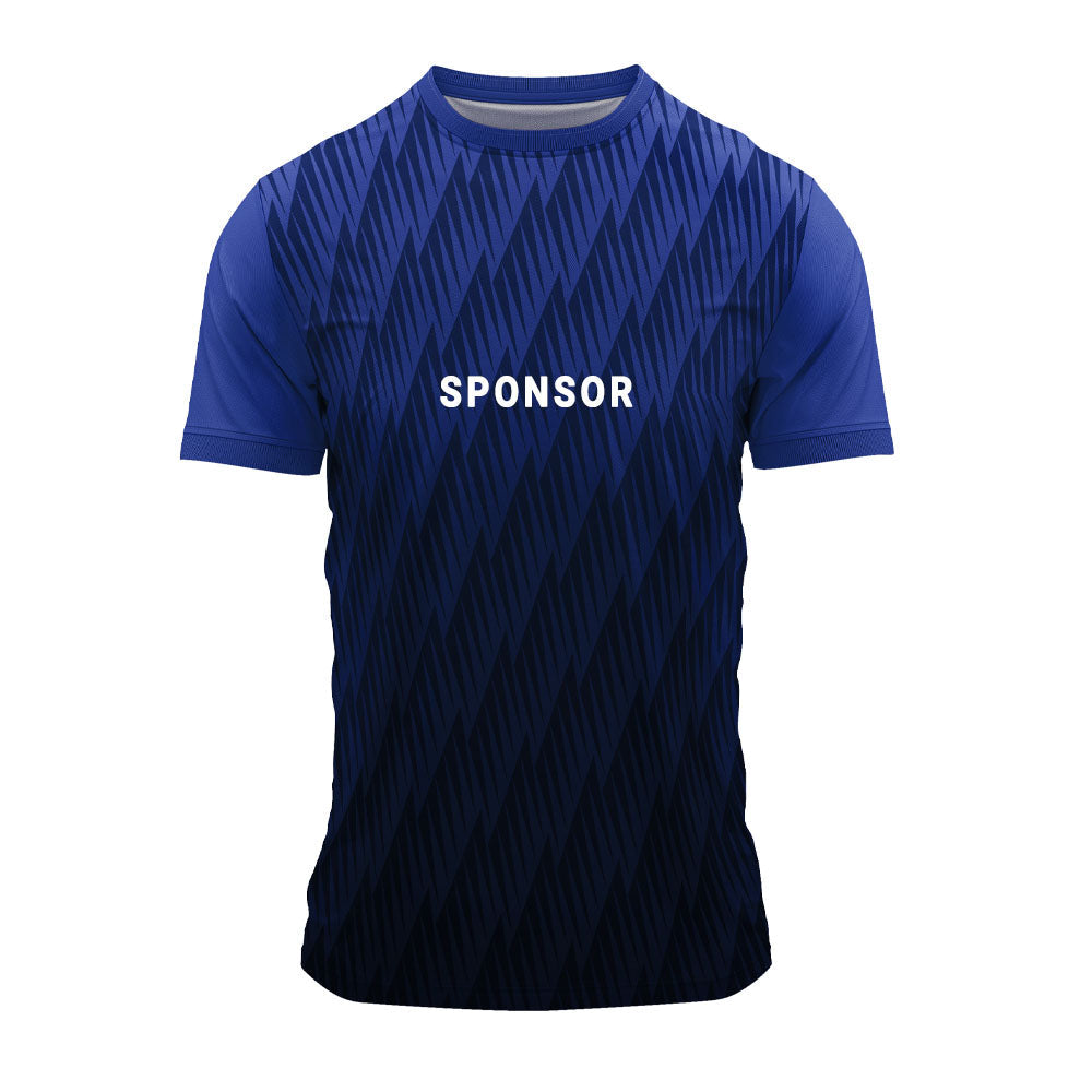 Jersey front with sample sponsor logo placement example