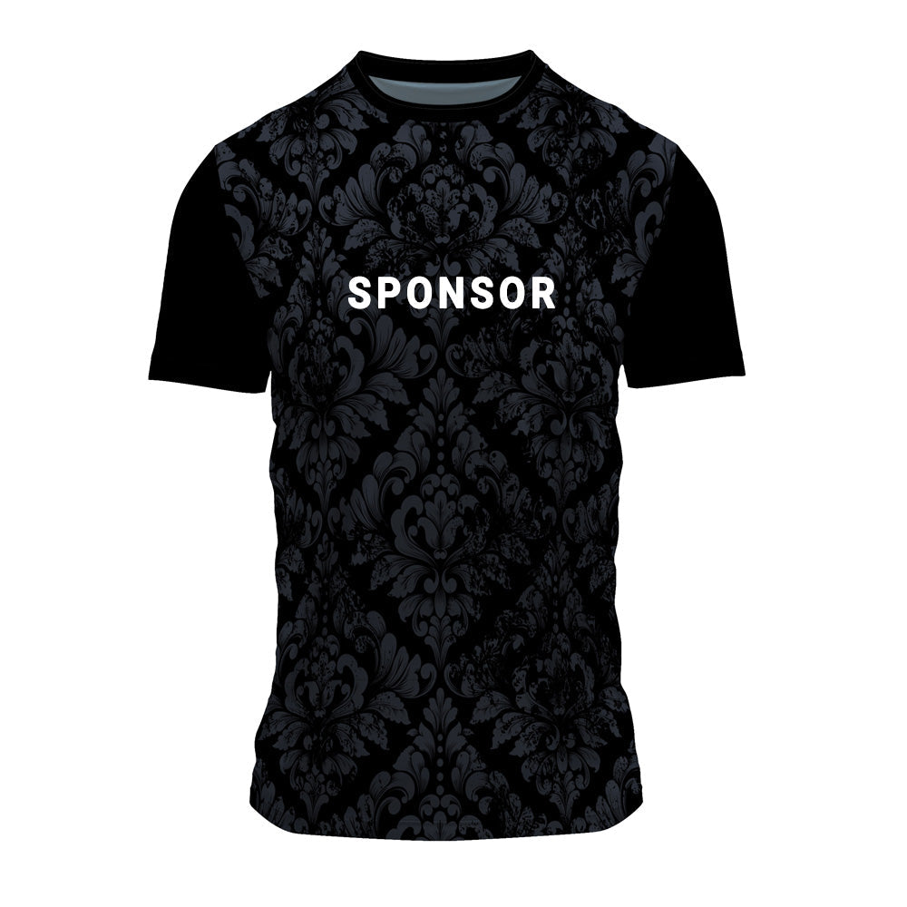 Jersey front with sample sponsor logo placement example
