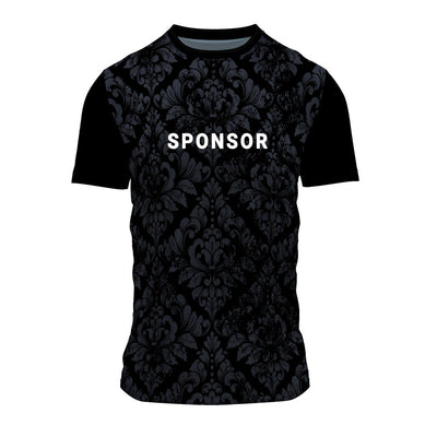 Jersey front with sample sponsor logo placement example