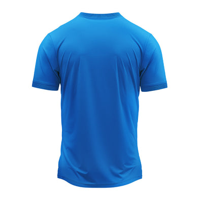 Blue geometric pattern round neck jersey back view