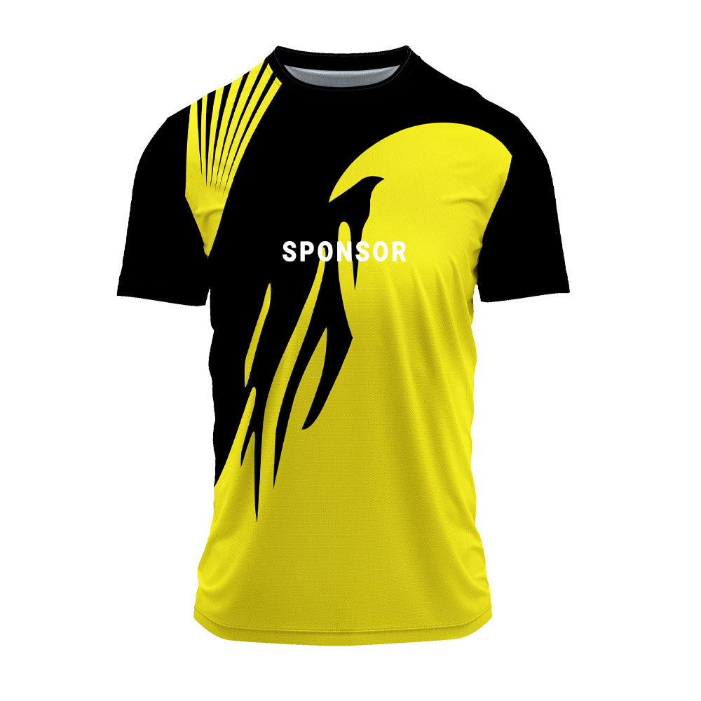 Jersey front with sample sponsor logo placement example