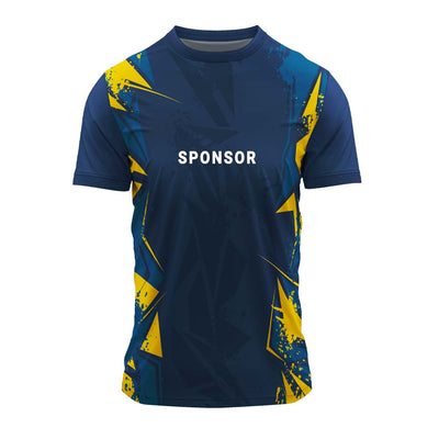 Jersey front with sample sponsor logo placement example