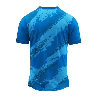 Blue marble pattern round neck jersey back view