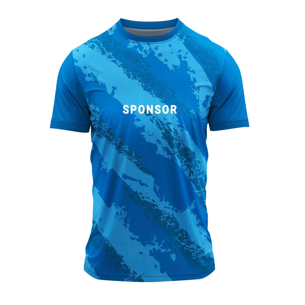 Jersey front with sample sponsor logo placement example