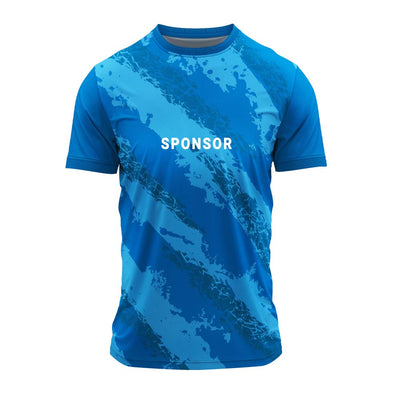 Jersey front with sample sponsor logo placement example