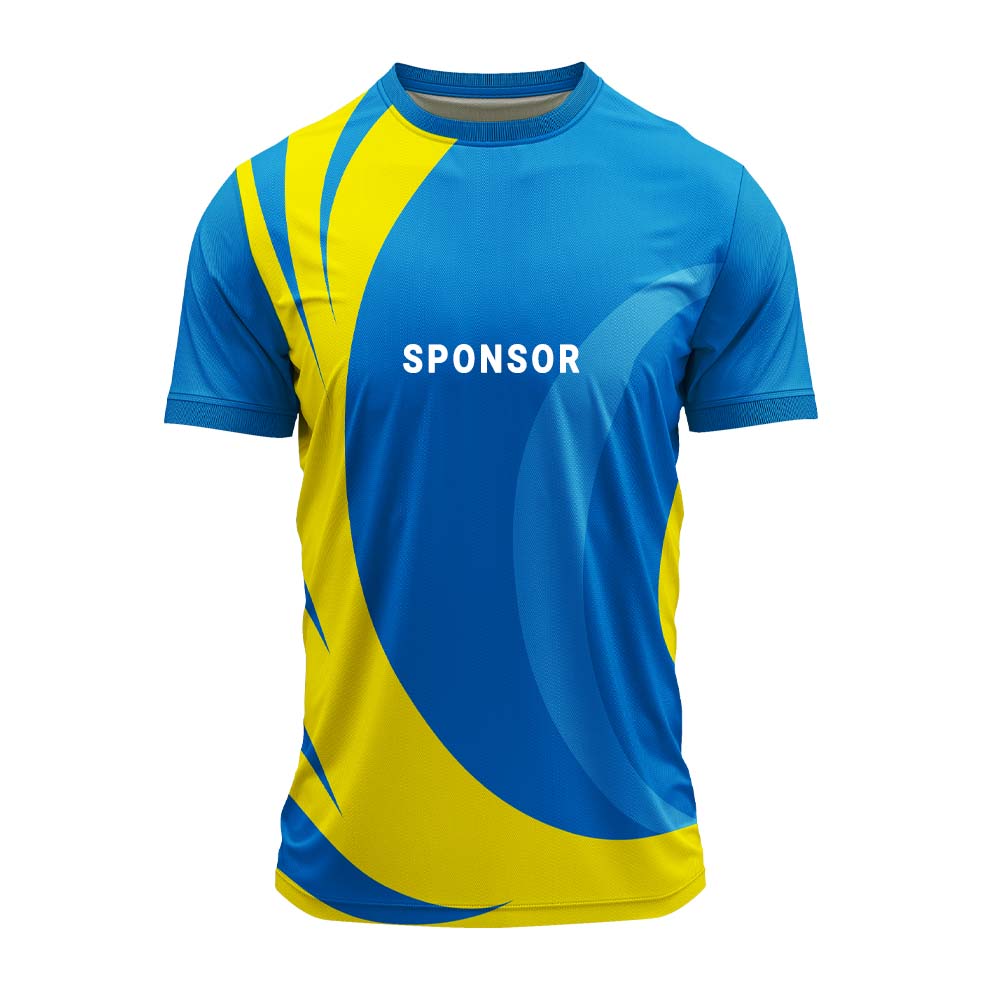 Jersey front with sample sponsor logo placement example