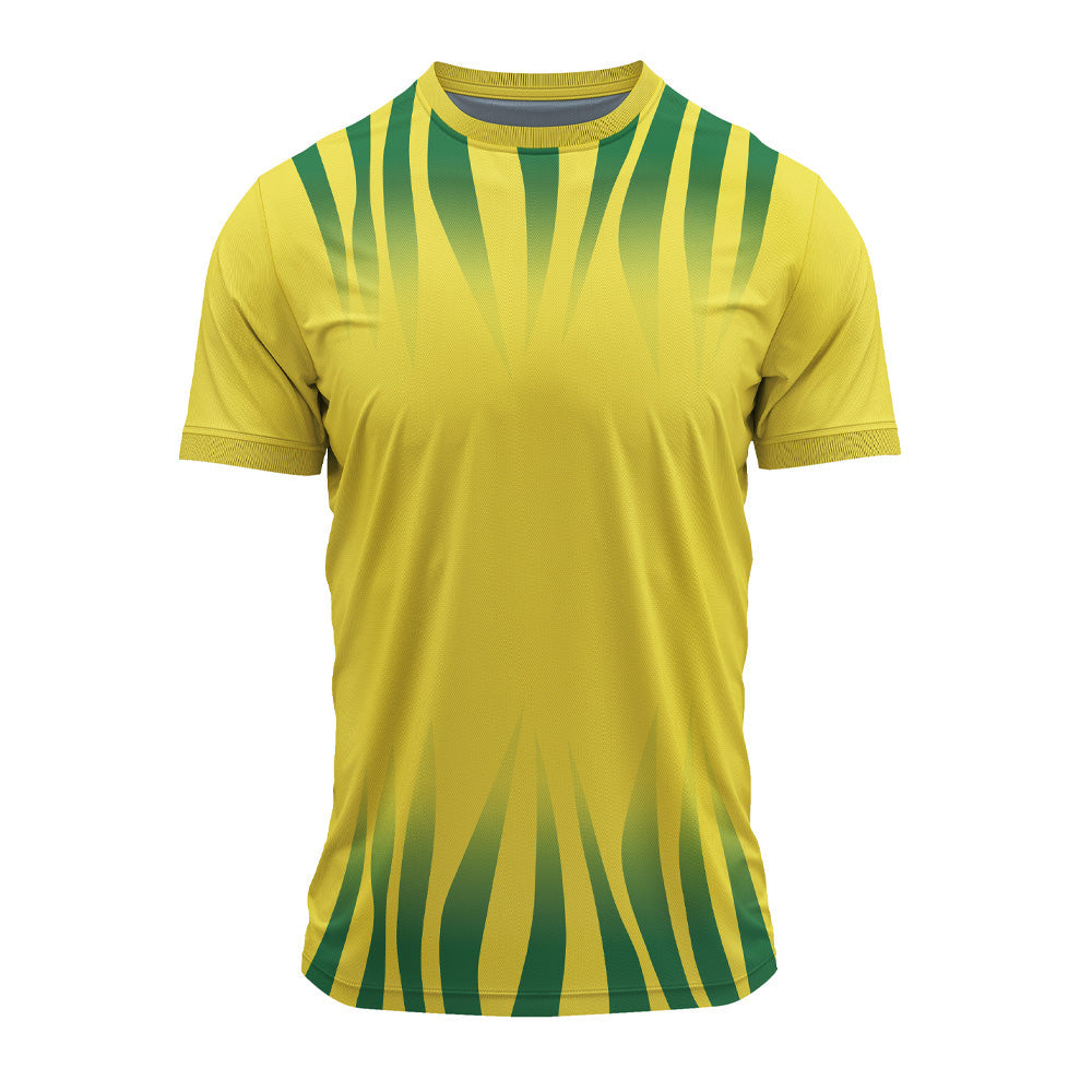 Yellow green flame pattern round neck jersey front view