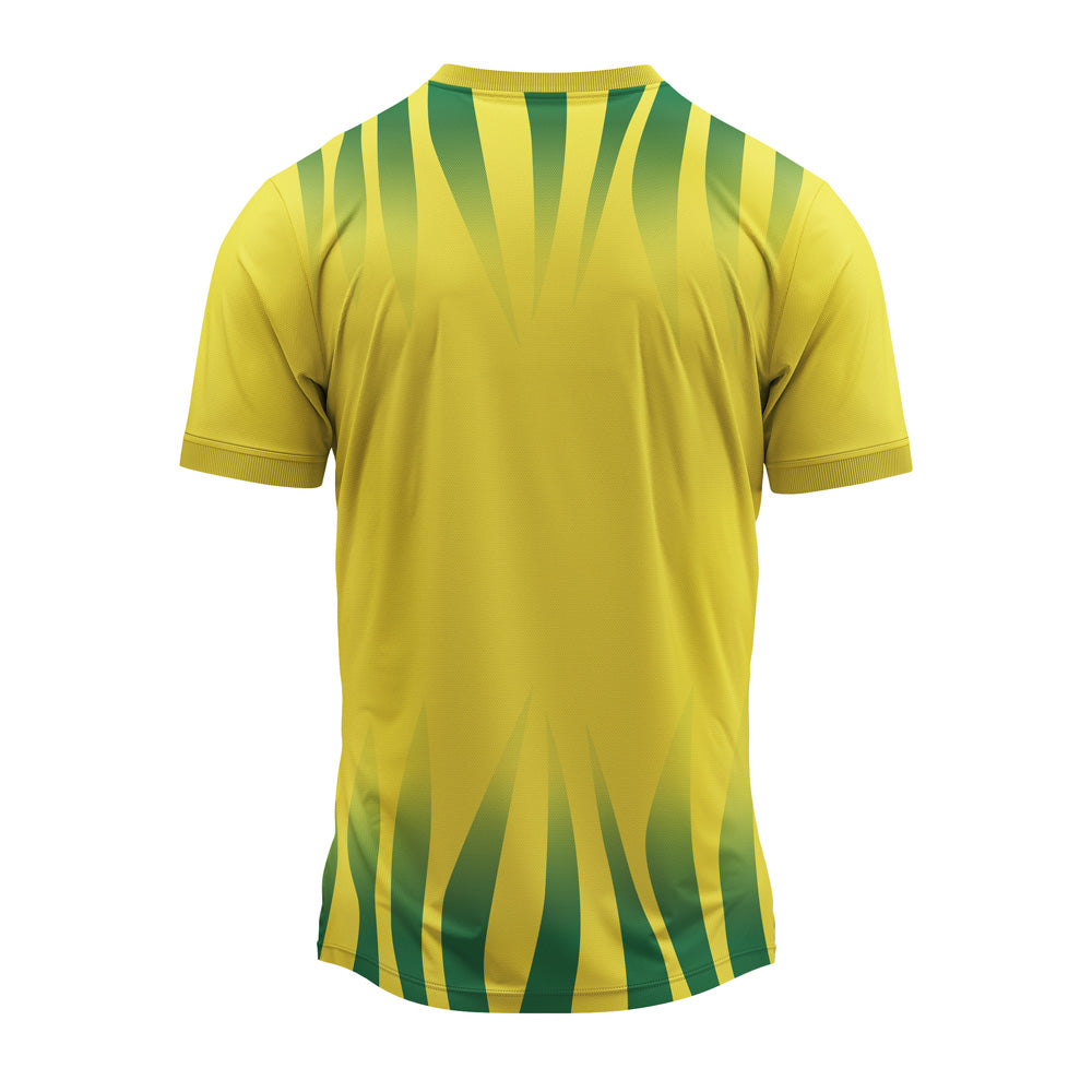 Yellow green flame pattern round neck jersey back view