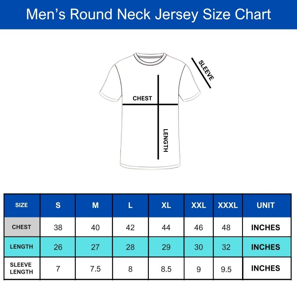 Men round neck jersey size chart