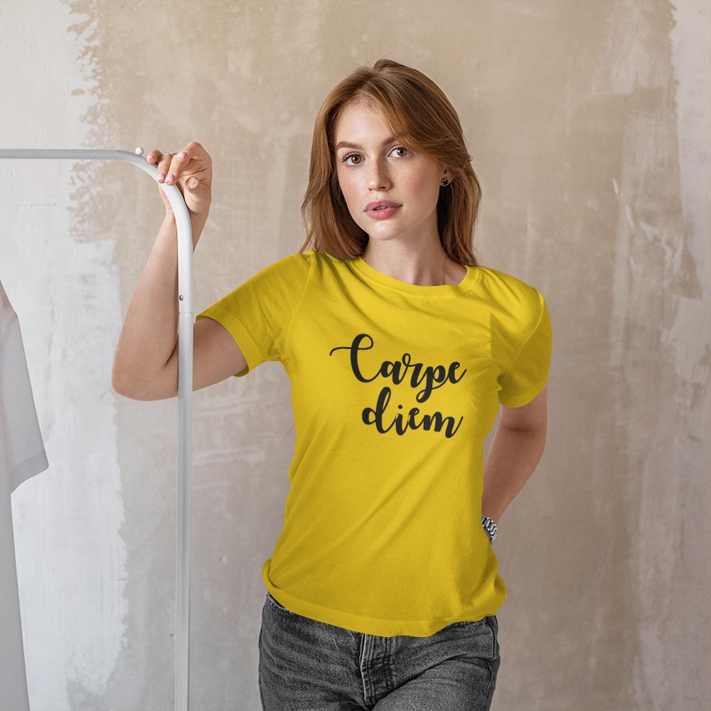 Buy Printed Cotton T Shirt for Women Carpe Diem Premium Tees Online Sheinic