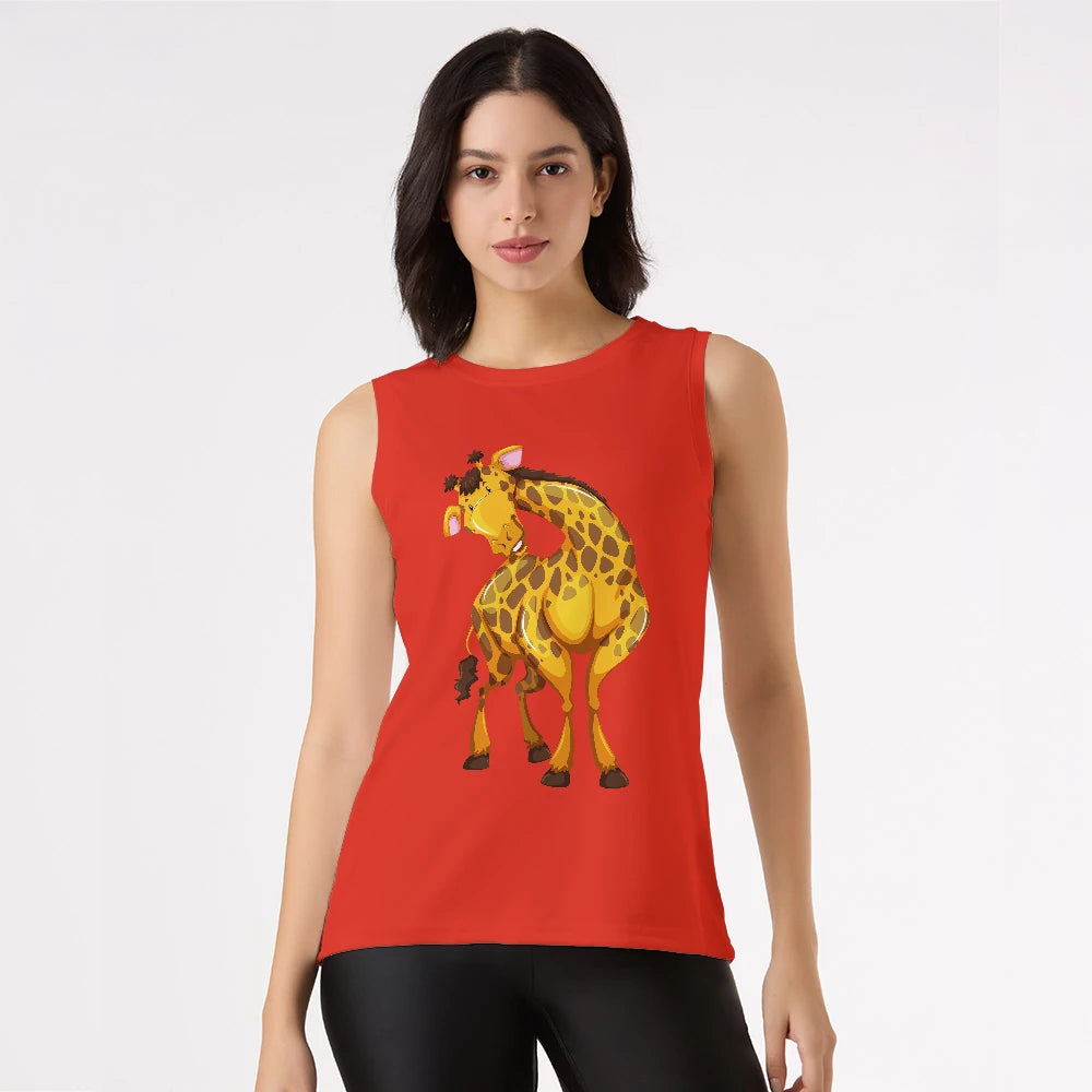 red tank top for women, women gym tank top, giraffe print singlet, red sleeveless gym top, ladies fitness singlet, stylish gym wear women, yoga singlet, women’s workout tank, travel tank tops, women activewear tops, sleeveless running shirt women