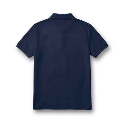 Back of kids' polo neck jersey in plain navy blue.