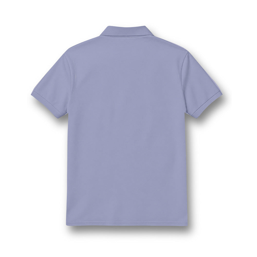 Back of kids' polo neck jersey in plain lavender grey.