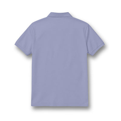 Back of kids' polo neck jersey in plain lavender grey.