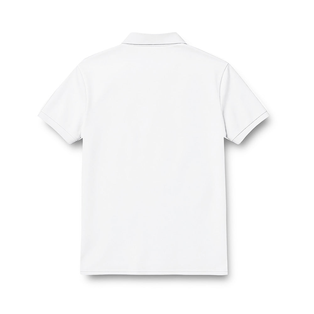 Back of kids' polo neck jersey in plain white.