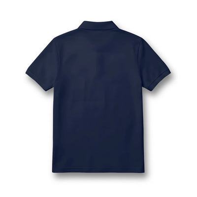 Back of the kids’ polo jersey showing the plain navy design.
