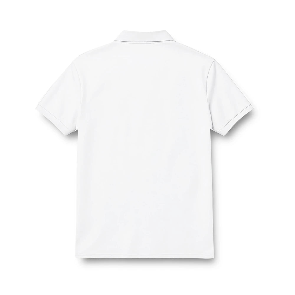 Back of the kids’ polo jersey showing the plain white design.