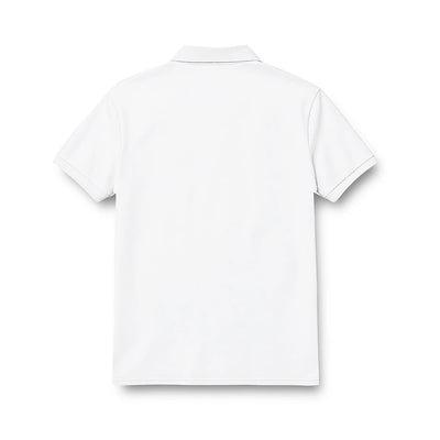 Back of the kids’ polo jersey showing the plain white design.