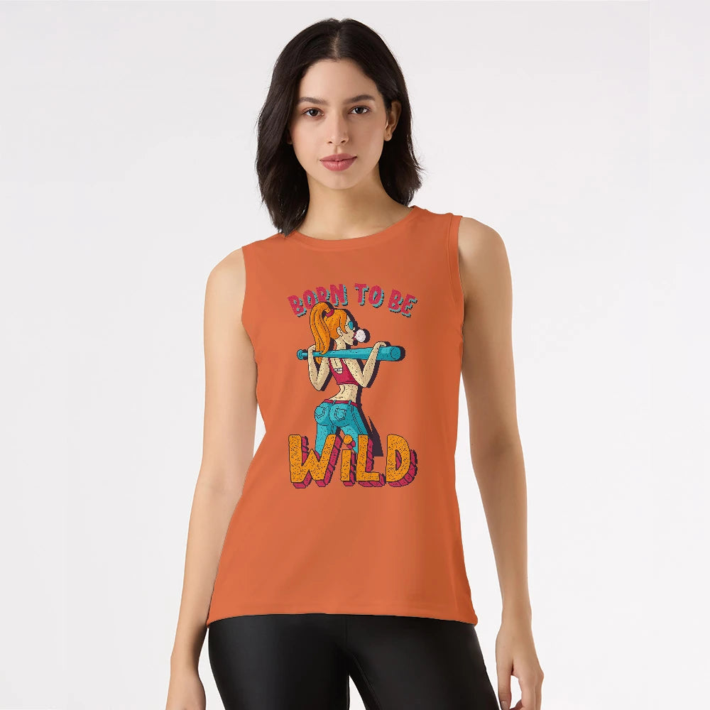 women's gym tank top, sleeveless workout top, vacation tank top, born to be wild shirt, fitness tank for women, activewear for women, women's summer top, yoga tank top, muscle tank for women, casual tank top, gym clothes for women, printed tank top, lightweight workout top, travel wear women, bold print tank
