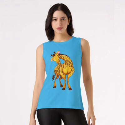 Cute Giraffe Print Blue Tank Top for Women