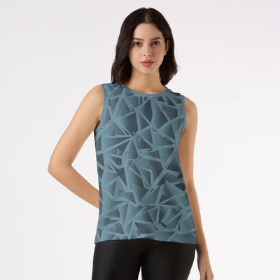 Modern Blue Abstract Sleeveless Top for Women