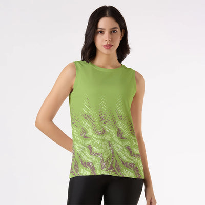 Women's Sleeveless Green Geometric Print Tank Top