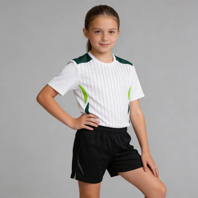 Girl wearing kids sports jersey during football training